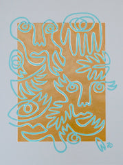 Fingers Faces & Plants in Mustard & Blue Mat