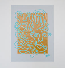 Fingers Faces & Plants in Mustard & Blue Mat