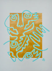 Fingers Faces & Plants in Mustard & Blue Mat