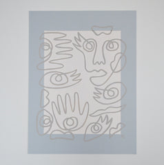 Fingers & Faces in Blue & Grey Mat