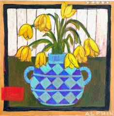 Blue Vase & Yellow Tulips