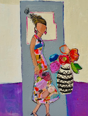 Girl with Flowers and Pink Earrings
