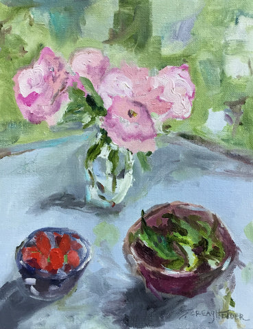 Peonies, Tomatoes, and Snap Peas
