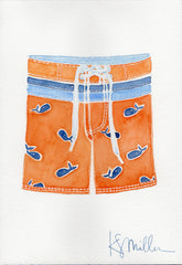 Swim Trunks, Orange, Blue Whales